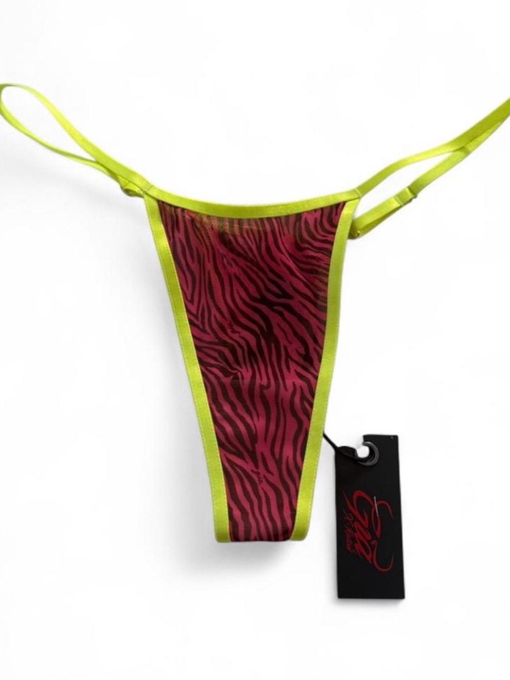 I.AM.GIA Women's Neon Lime-Trim Hot Pink Zebra Thong